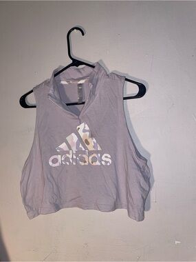 adidas Lavender Cropped Sleeveless Zip Mock-Neck Top